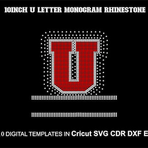 Capital Letter U Rhinestone Monogram Letters College Alphabet Font Two Colors SS10 Rhinestone Big Font Split Cricut Svg Cdr Dxf Eps 10inch
