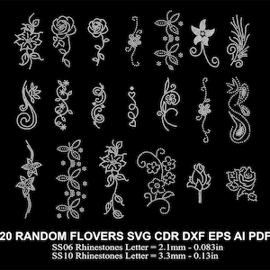 Random 20 Flovers Rhinestone Template SS06 SS10 Flowers Rhinestones BUNDLE Svg Cdr Eps Dxf Cricut Svg Flowers Rhinestones