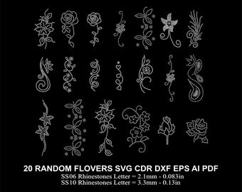 Random 20 Flovers Rhinestone Template SS06 SS10 Flowers Rhinestones BUNDLE Svg Cdr Eps Dxf Cricut Svg Flowers Rhinestones