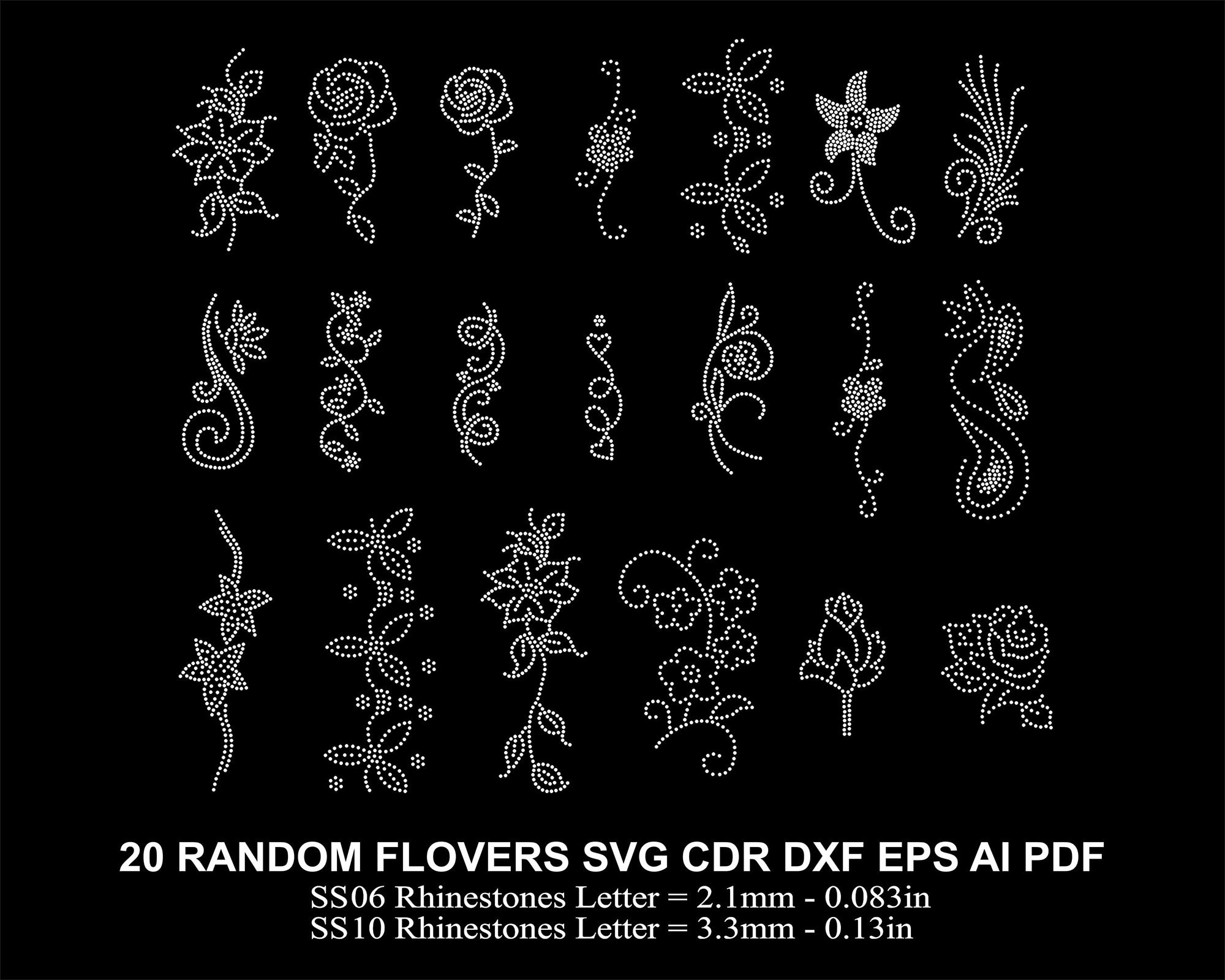 Random 20 Flovers Rhinestone Template SS06 SS10 Flowers