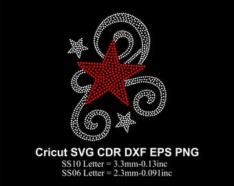 Plantilla de diamantes de imitación de estrella ss06 SS10 tamaño Diseño de estrellas Diamantes de imitación Svg para Cricut Svg Dxf Eps Cdr Png