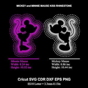 Rhinestone Mickey and Minnie Kiss Rhinestone Template Mause Rhinestone SS10 Size for Cricut Svg Dxf Cdr Eps Png
