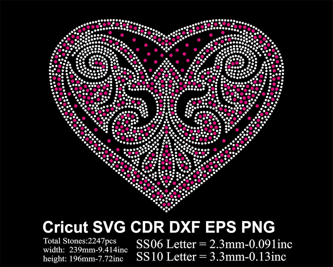 Heart Vector Rhinestone Rhinestone Heart Rhinestones Template Ss06 Ss10 Size for Cricut Svg Dxf ...