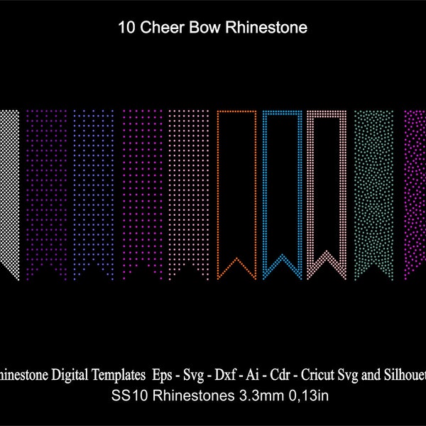 10 Cheer Bow Rhinestone Template 3inch Ribbon Rhinestone SS10 Ribbon Tail Rhinestone Line Svg Eps Dxf Cdr for Cricut BUNDLE12