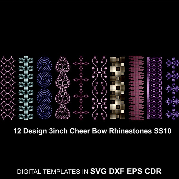 12 Cheer Bow Rhinestone Template 3inch Ribbon Rhinestone SS10 Ribbon Tail Rhinestone Line Svg Eps Dxf Cdr for Cricut BUNDLE01