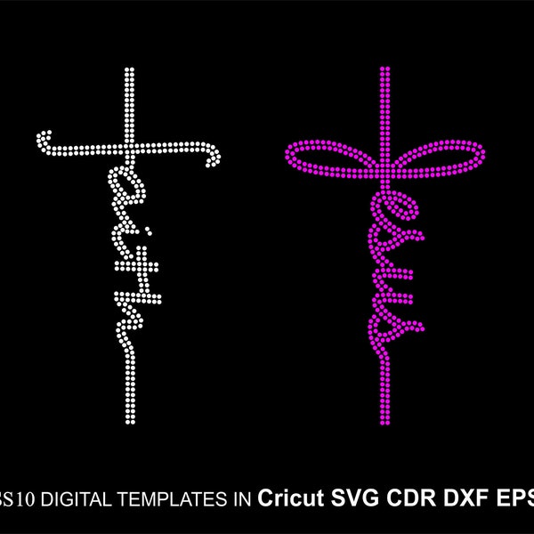Faith Rhinestone Jesus Rhinestone Template Script Faith and Jesus Rhinestone SS10 for Cricut Svg Cdr Eps Dxf Faith Rhinestone