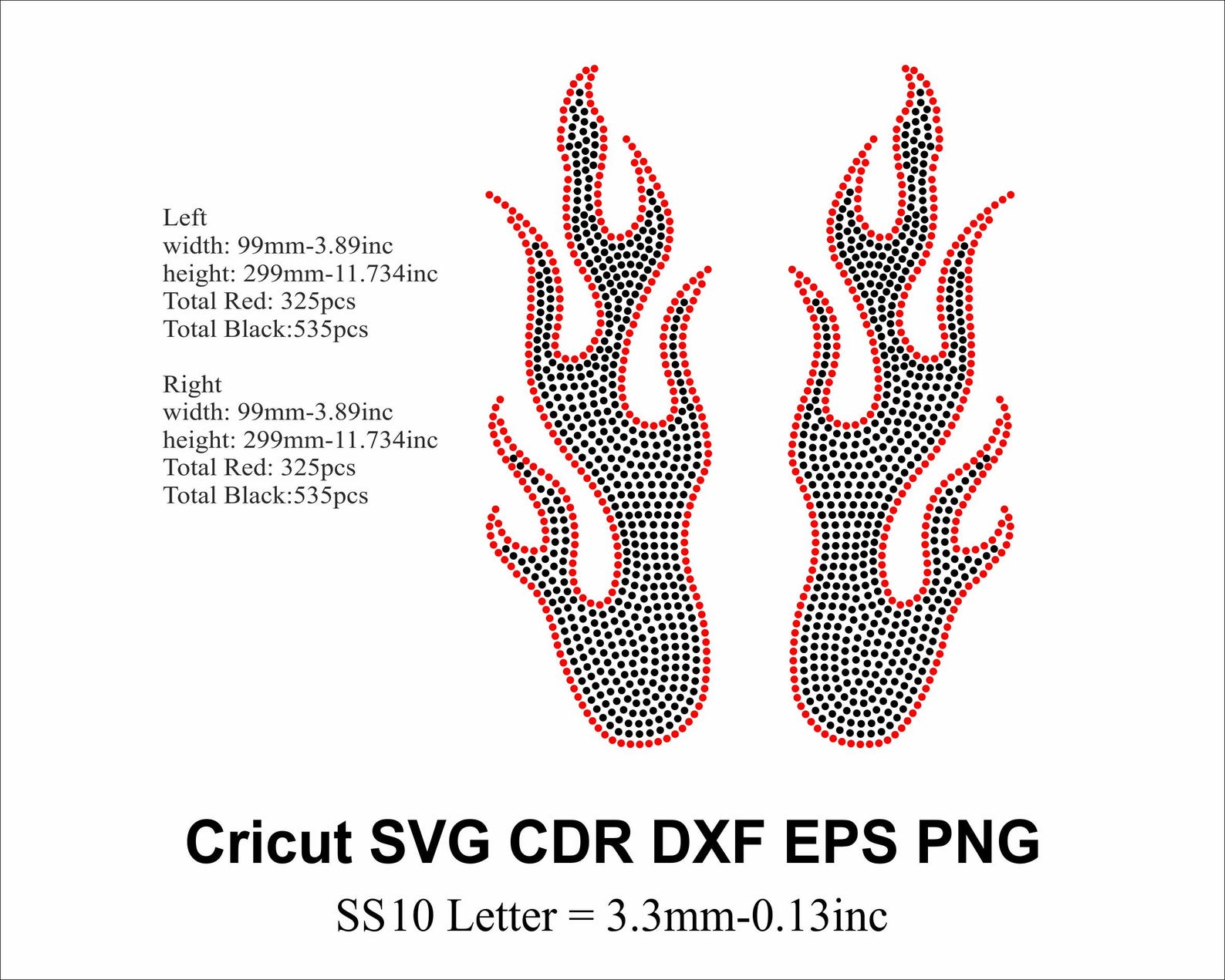 Flame Rhinestone Template Fire Design Rhinestone Cut Design SS10 Cricut ...