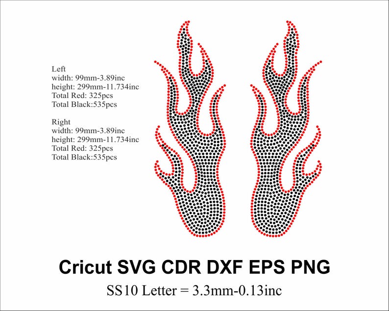 Flame Rhinestone Template Fire Design Rhinestone Cut Design SS10 Cricut ...