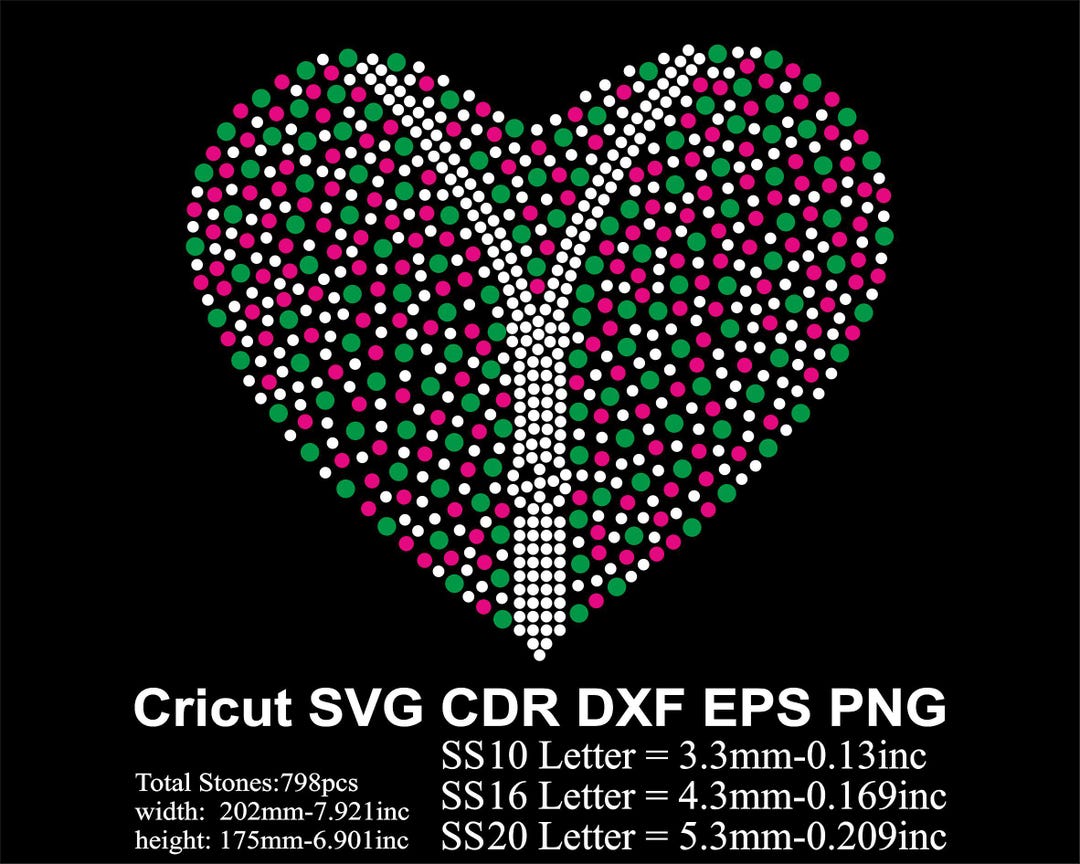 Rhinestone Heart Rhinestones Template Ss10 Ss16 Ss20 Size for Cricut ...