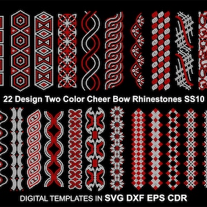 22 Design Bow Rhinestone Template Cheer Bow Color Ribbon Rhinestone SS10 Ribbon Tail Rhinestone Line Svg Eps Dxf Cdr for Cricut BUNDLE22