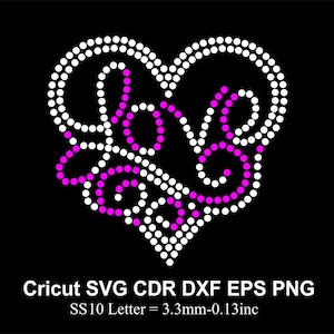Love Heart Rhinestone Template SS10 size Heart Rhinestone for Cricut Svg Dxf Eps Cdr Png