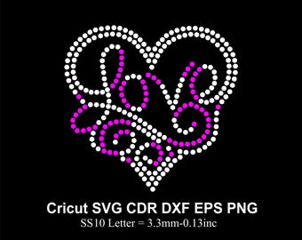 Love Heart Rhinestone Template SS10 size Heart Rhinestone for Cricut Svg Dxf Eps Cdr Png