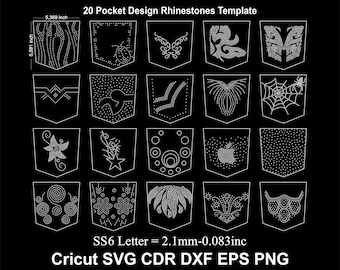 Rhinestone Bundle Pocket Design Rhinestones 20 Template Design SS06 Size for Cricut Svg Dxf Cdr Eps Png