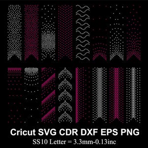 Plantilla de lazo de porristas con diamantes de imitación de 3 pulgadas, cinta SS10, cola de cinta, línea de diamantes de imitación, SVG, EPS, DXF, CDR para Cricut, paquete 14