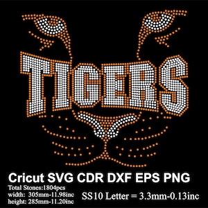 TIGERS Rhinestone Football Tiger Rhinestone Team Mascot Rhinestone SS10 Tigers Sport Rhinestone  for Cricut Svg Cdr Eps Dxf Png