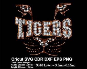 TIGERS Rhinestone Football Tiger Rhinestone Team Mascot Rhinestone SS10 Tigers Sport Rhinestone  for Cricut Svg Cdr Eps Dxf Png