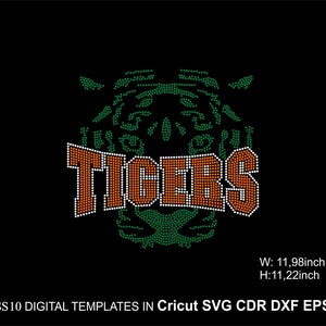 TIGERS Rhinestone Football Tiger Rhinestone Team Mascot Rhinestone SS10 Tigers Sport Rhinestone  for Cricut Svg Cdr Eps Dxf 12inch