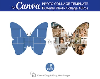 Canva Butterfly Photo Collage Templates 18 Pcs Inside Editable Canva for a Photo Collage Birthdays Anniversaries Stories Collage Gift for