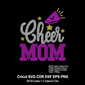 Cheer Mom Rhinestone Template Cheer MOM Rhinestones Cheer Design SS10 Size for Cricut Svg Eps Cdr Dxf Silhouette