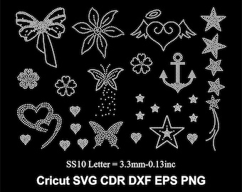 Conjunto de plantillas de corte con diseño aleatorio de 12 diamantes de imitación SS10 Svg Cdr Eps Dxf Cricut SVG Silhouette