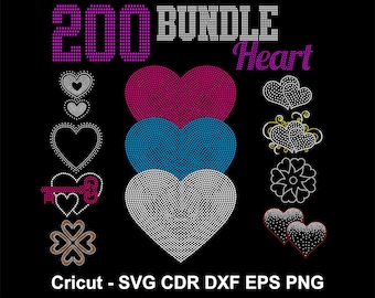 200 Design Rhinestone Template Hearts Rhinestone Design Cdr Png Svg Eps Dxf for Cricut Rhinestone