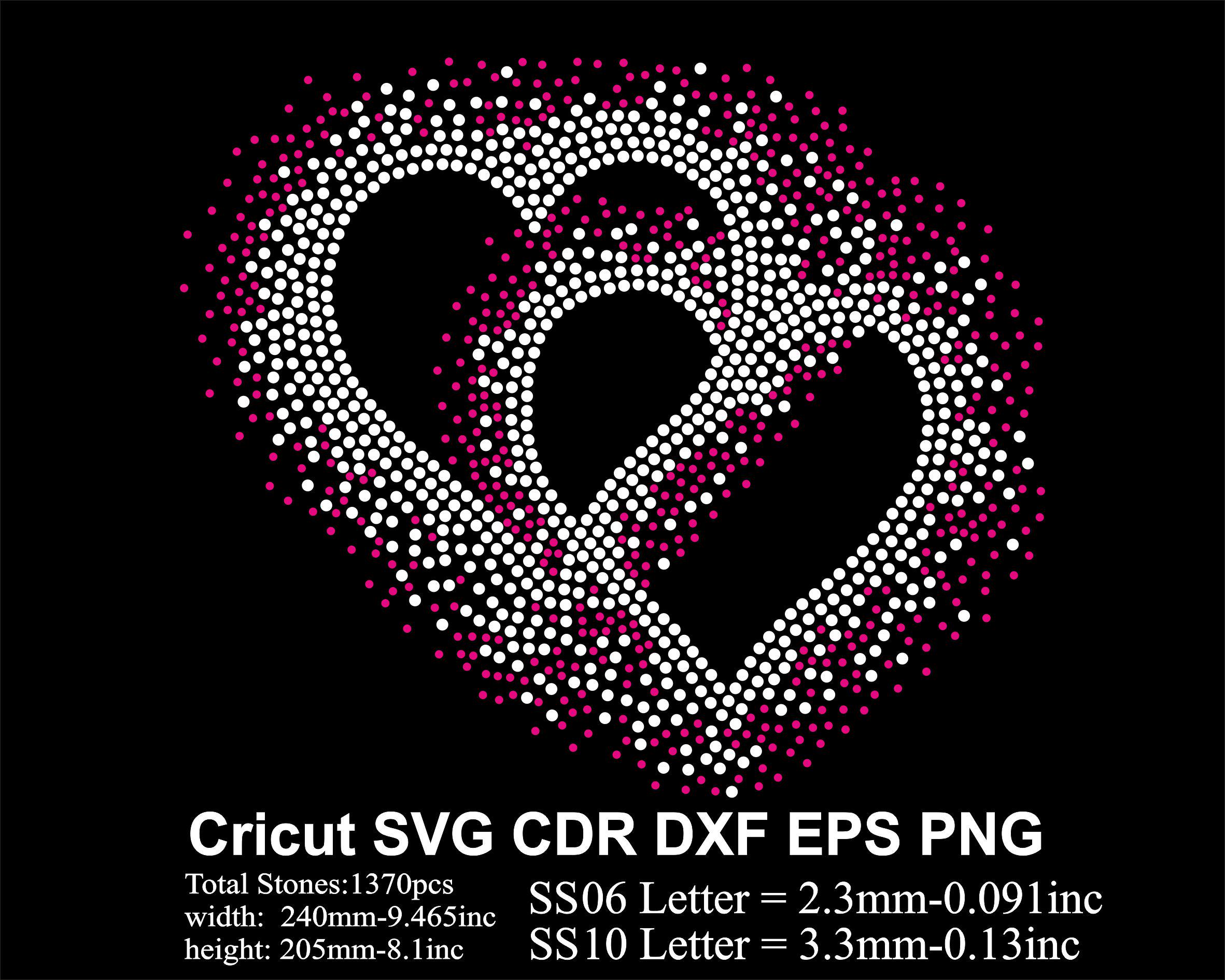 Rhinestone Heart Rhinestones Template Ss06 Ss10 Size for Cricut Svg Dxf ...