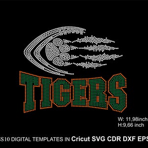 TIGERS Rhinestone Football Tiger Claw Rhinestone Team Mascot Rhinestone SS10 Tigers Paw Sport Rhinestone  for Cricut Svg Cdr Eps Dxf 12inch