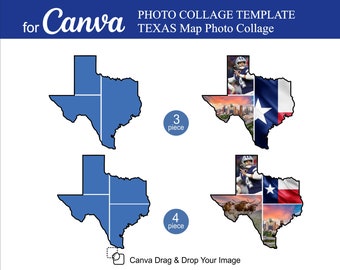 Texas Fotocollage für Canva 3er und 4er innerhalb der Fotocollage Texas Map Design Photo Fill bearbeitbare Karten Foto Texas Collage