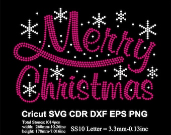 Merry Christmas Rhinestone Template SS10 size Snow XMas Design Rhinestone Christmas Svg for Cricut Svg Dxf Eps Cdr Png Christmas V2