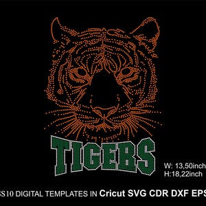 TIGERS Rhinestone Football Tiger Rhinestone Team Mascot Rhinestone SS10 Tigers Sport Rhinestone  for Cricut Svg Cdr Eps Dxf 13inch