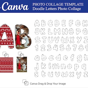 Letras en blanco para doodles de Canva, alfabeto transparente dibujado a mano, letras A-Z, fuente transparente, relleno central para PDF de Canva