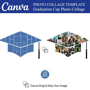 Graduation Cap Photo Collage for Canva inside 25pcs Photo School Collage Template Photo Fill Editable Class of Cap Photo Collage