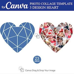 Canva 3 Design Heart Photo Collage Templates 18-33Pcs Inside Editable Canva for a Photo Collage Birthdays Anniversaries Stories Collage Gift