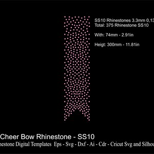 16 Cheer Bow Rhinestone Template 3inch Ribbon Rhinestone SS10 Ribbon ...