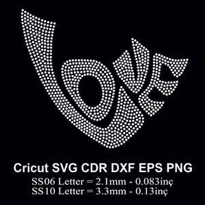 Rhinestone Retro Love Design Rhinestones Template Design SS6 and SS10 Size for Cricut Svg Dxf Cdr Eps Png