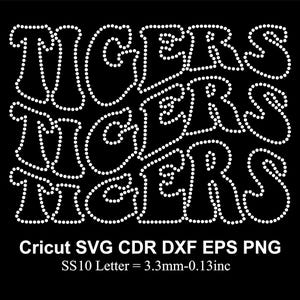 Wavy Tigers Rhinestone Template SS10 Size Tigers Waves Rhinestone Football Mascot Design for Cricut Svg Eps Cdr Dxf