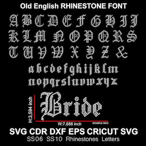 Old English Rhinestone Letters Rhinestones Alphabet SS06 SS10 Size Rhinestone Font Old English Alphabet or Cricut Svg, Cdr Eps Dxf