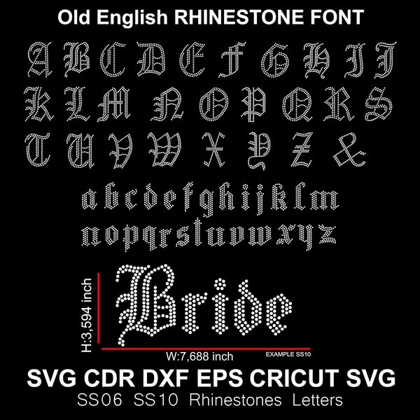 Old English Rhinestone Letters Rhinestones Alphabet SS06 SS10 Size Rhinestone Font Old English Alphabet or Cricut Svg, Cdr Eps Dxf