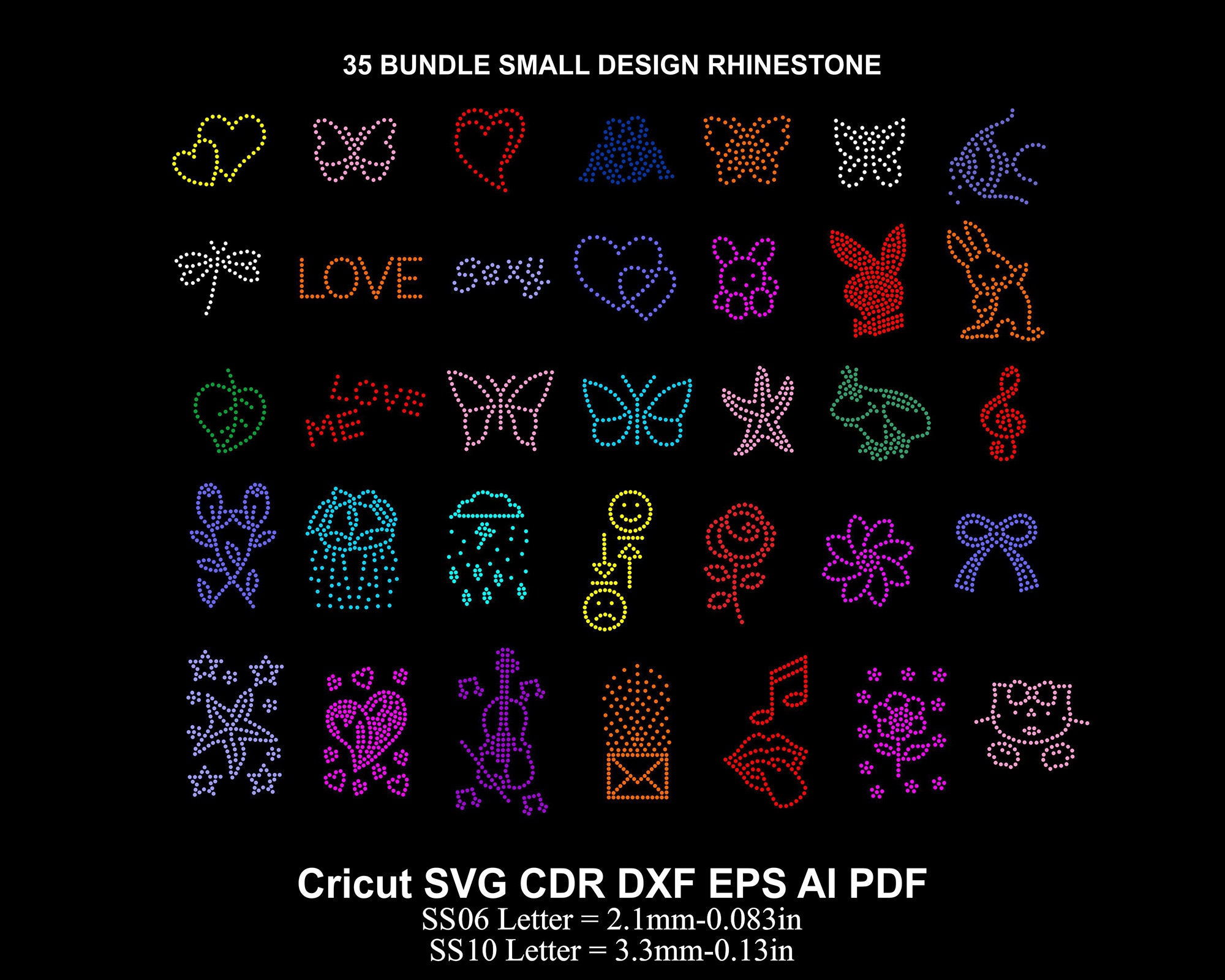 Rhinestone 35 Bundle Small Design Template Random Design Rhinestone Rhinestones SS6 SS10