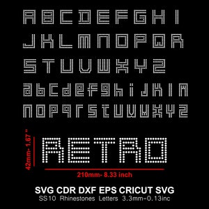 RETRO Line Rhinestone Font Retro Rhinestone Alphabet SS10 Letters Rhinestone Font for Cricut Svg Cdr Dxf Eps