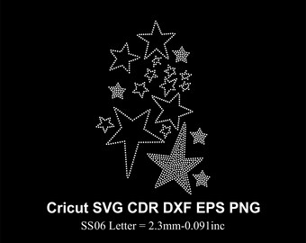 Plantilla de diamantes de imitación de estrella tamaño ss06 Diseño de estrellas Diamantes de imitación Svg para Cricut Svg Dxf Eps Cdr Png