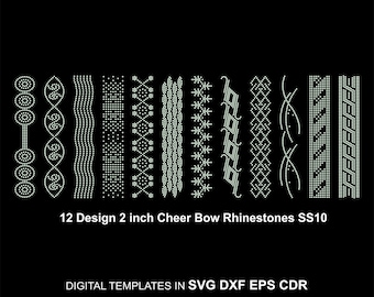 12 Cheer Bow Rhinestone Template 2inch Ribbon Rhinestone SS10 Ribbon Tail Rhinestone Line Svg Eps Dxf Cdr for Cricut BUNDLE10