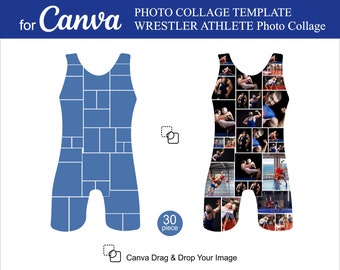 Plantilla de collage de fotos de luchador con traje de luchador para Canva (PDF, 30 unidades) Collage de fotos conmemorativo