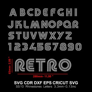 RETRO Wide Rhinestone Font Retro Rhinestone Alphabet SS10 Letters Rhinestone Font for Cricut Svg Cdr Dxf Eps