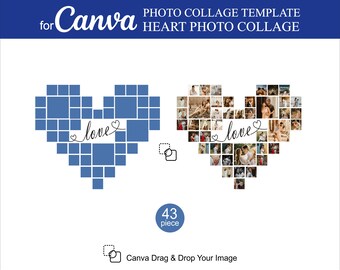 Canva Heart Photo Collage Templates 43 Pcs Inside Editable Canva for a Photo Collage Birthdays Anniversaries Stories Collage Gift for Your