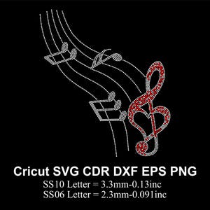 Music Note Rhinestone Template SS10 SS6 size Music Note Rhinestone for Cricut Svg Dxf Eps Cdr Png