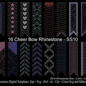 16 Cheer Bow Rhinestone Template 3inch Ribbon Rhinestone SS10 Ribbon Tail Rhinestone Line Svg Eps Dxf Cdr for Cricut BUNDLE13