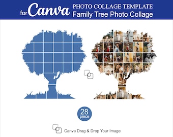 Plantillas de collage de fotos de árbol genealógico de Canva, 28 piezas en Canva editable para un collage de fotos, cumpleaños, aniversarios, historias, regalo para collage.