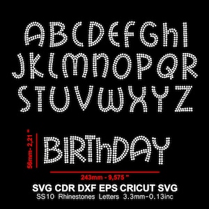 Birthday Rhinestone Font 2inch Rhinestone Alphabet Rhinestone SS10 Letters Rhinestone Font for Cricut Svg Cdr Dxf