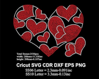 Rhinestone Heart Rhinestones Template SS6 ss10 Size for Cricut Svg Dxf Cdr Eps Png
